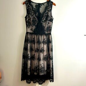 Black lace dress, pink underlay size medium